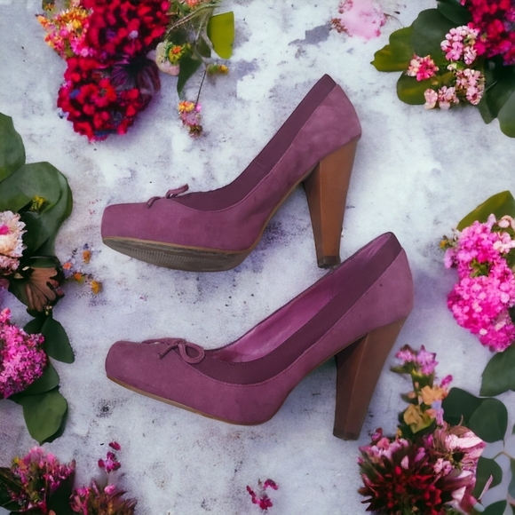 Aldo Shoes - ALDO Suede Leather Heels Purple Plum Cone Block Pumps Women's Size 37/6.5M